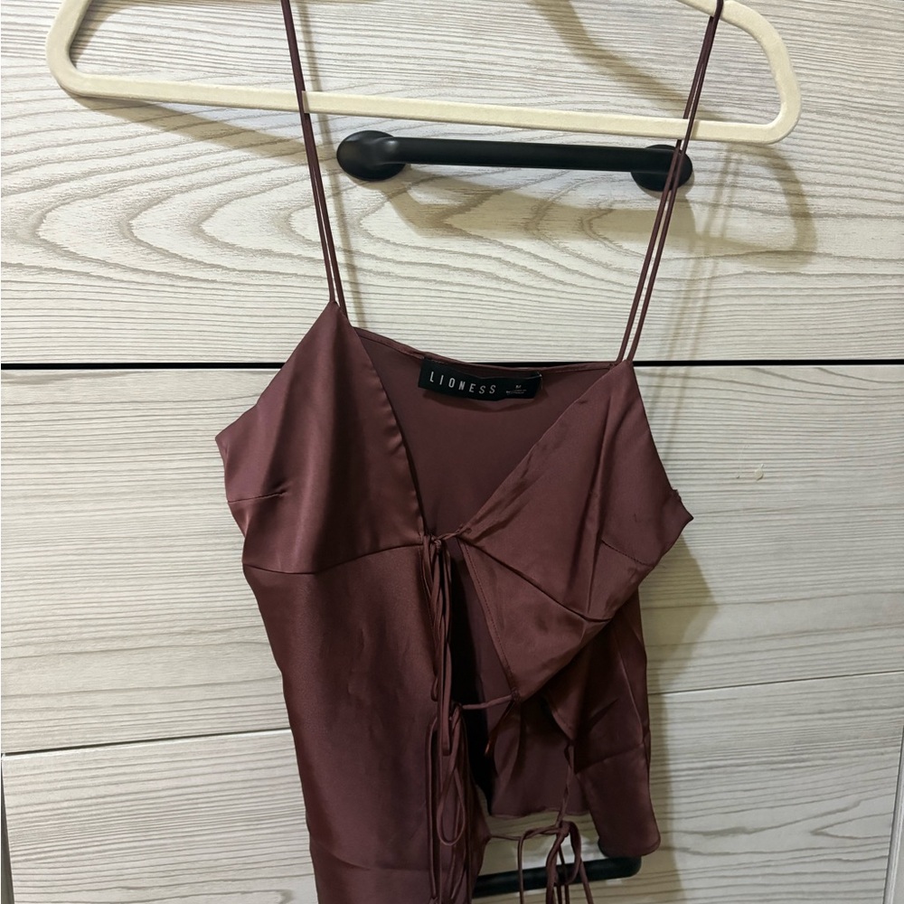 Lioness Brown Camisole with Tie Front and Asymmetrical Design